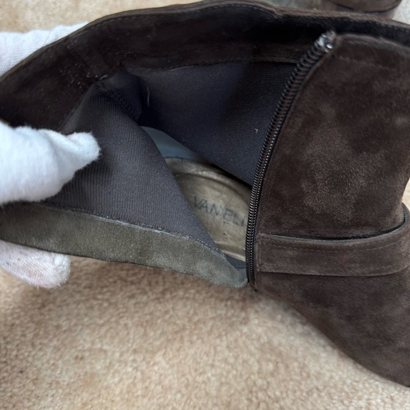 Vaneli Brown Suede Ankle Boots Real Python Trim Lace Back Zip Sz 10 M - Picture 10 of 12